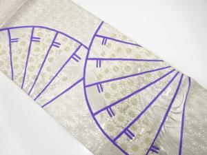 桧扇に流水・小花模様織り出し　袋帯